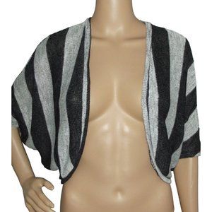 Robin K Heritage Shrug Womens Size Medium black gray striped short cardigan m